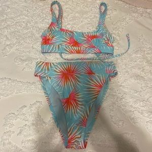 High waisted tropical bikini bottoms